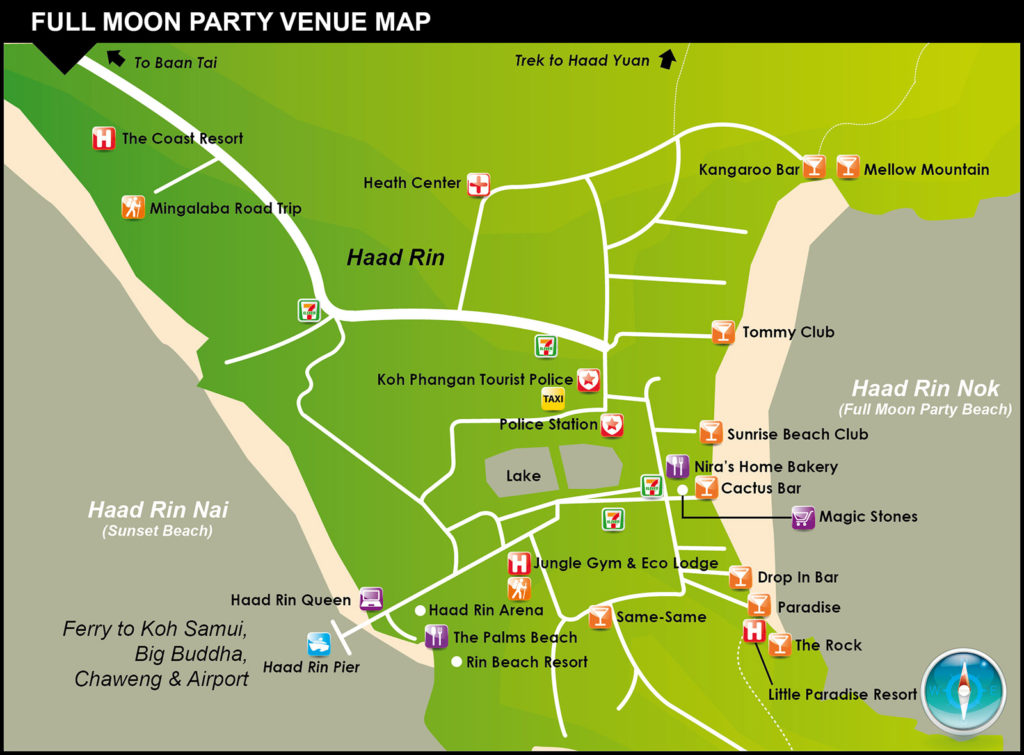 Full Moon Party Map Koh Phangan Thailand 